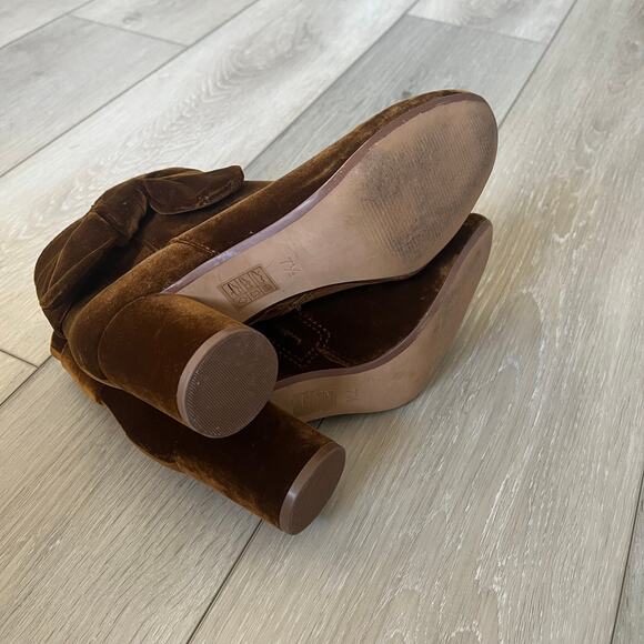 Madewell 'Esme' Women's 7.5 Velvet Bow Ankle Boot Brown Bootie Holiday - Picture 6 of 8